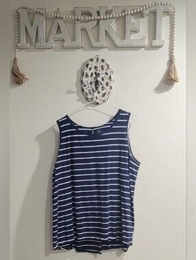 St. John's Bay Navy and White Striped Tank Top